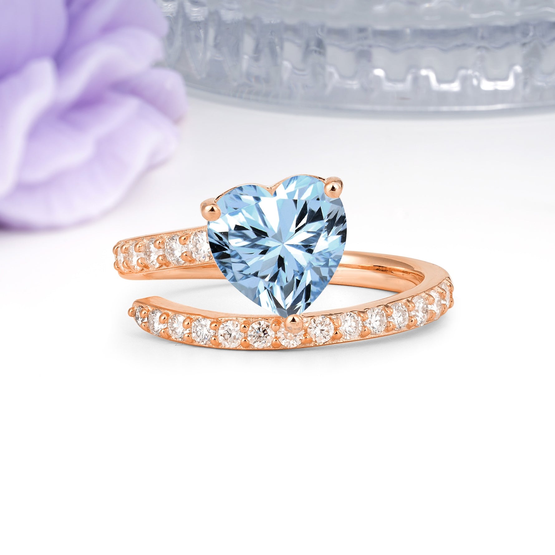 Unique Intertwined 3-Prong Heart-Cut Aquamarine Engagement Ring - Additional view