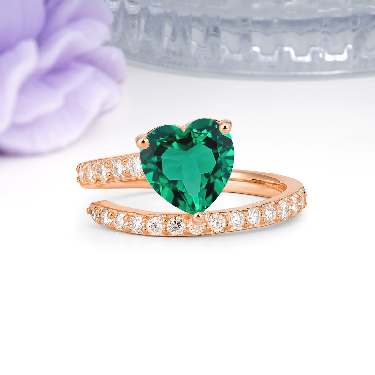 Unique Intertwined 3-Prong Heart-Cut Emerald Engagement Ring - Additional view