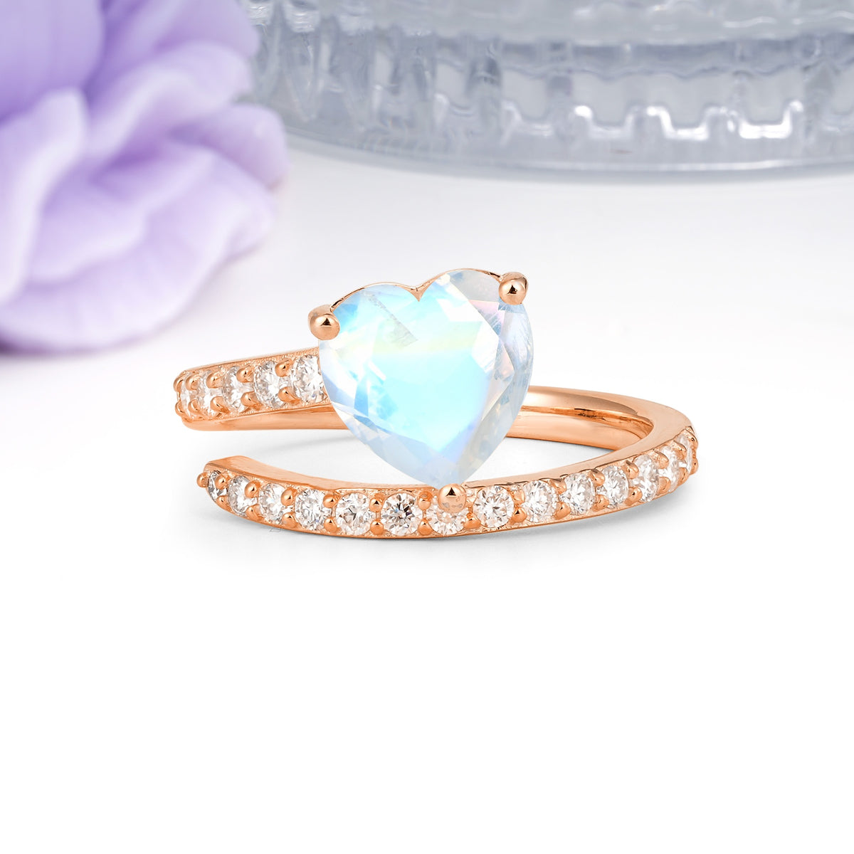 Unique Intertwined 3-Prong Heart-Cut Moonstone Engagement Ring - Additional view