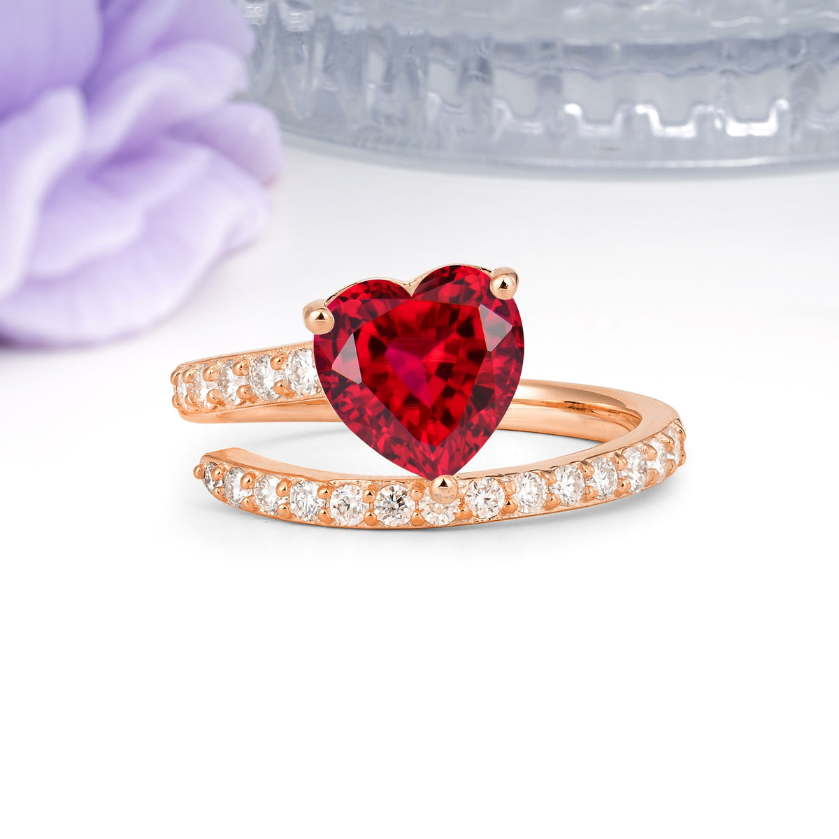Unique Intertwined 3-Prong Heart-Cut Ruby Engagement Ring - Additional view