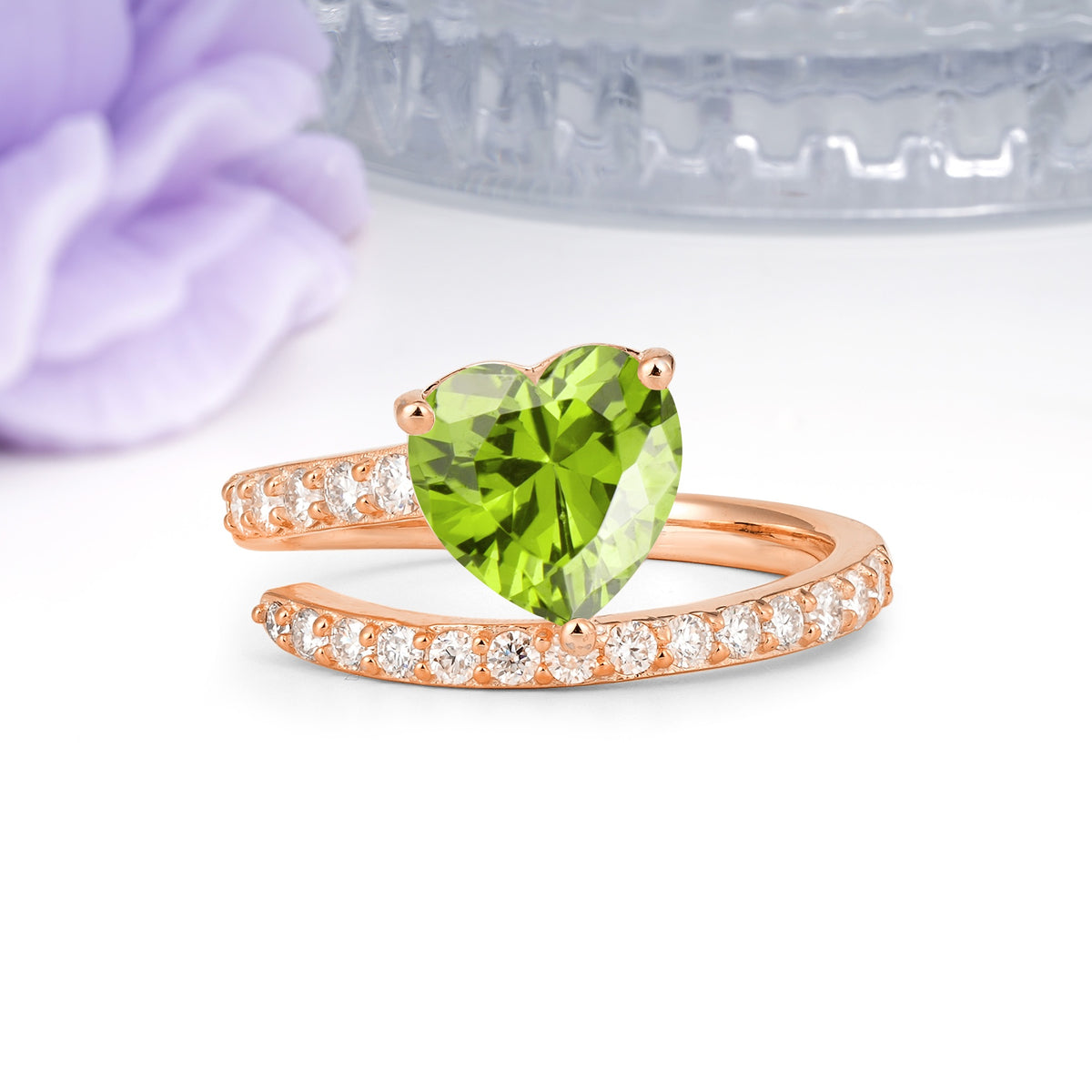 Unique Intertwined 3-Prong Heart-Cut Peridot Engagement Ring - Additional view