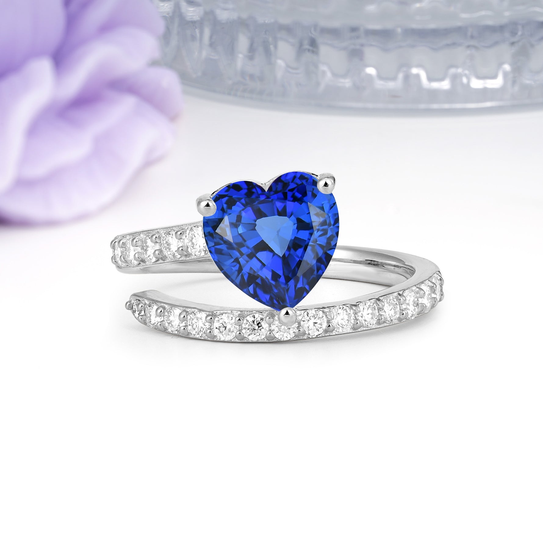 Unique Intertwined 3-Prong Heart-Cut Sapphire Engagement Ring - Additional view
