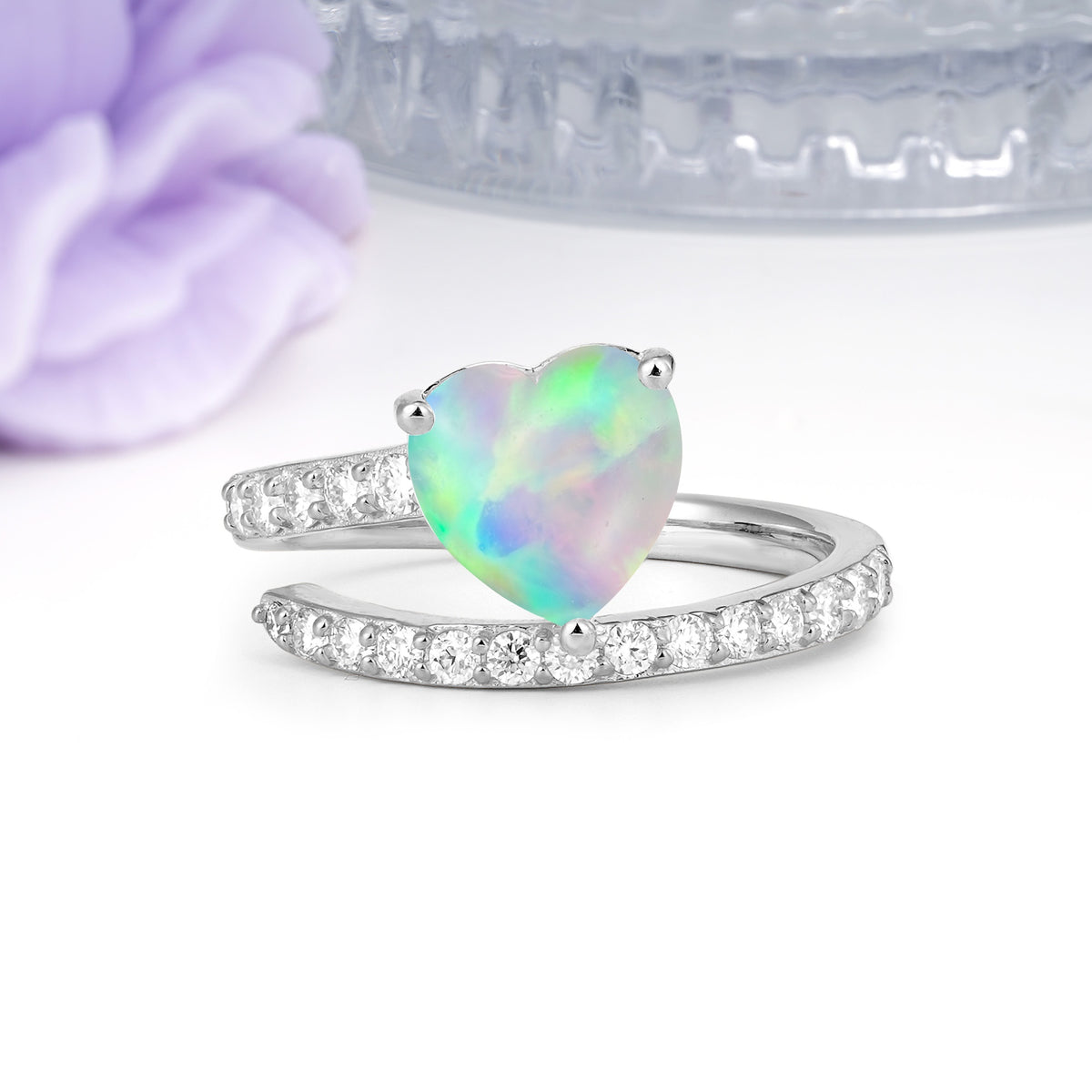 Unique Intertwined 3-Prong Heart-Cut Fire Opal Engagement Ring - Additional view