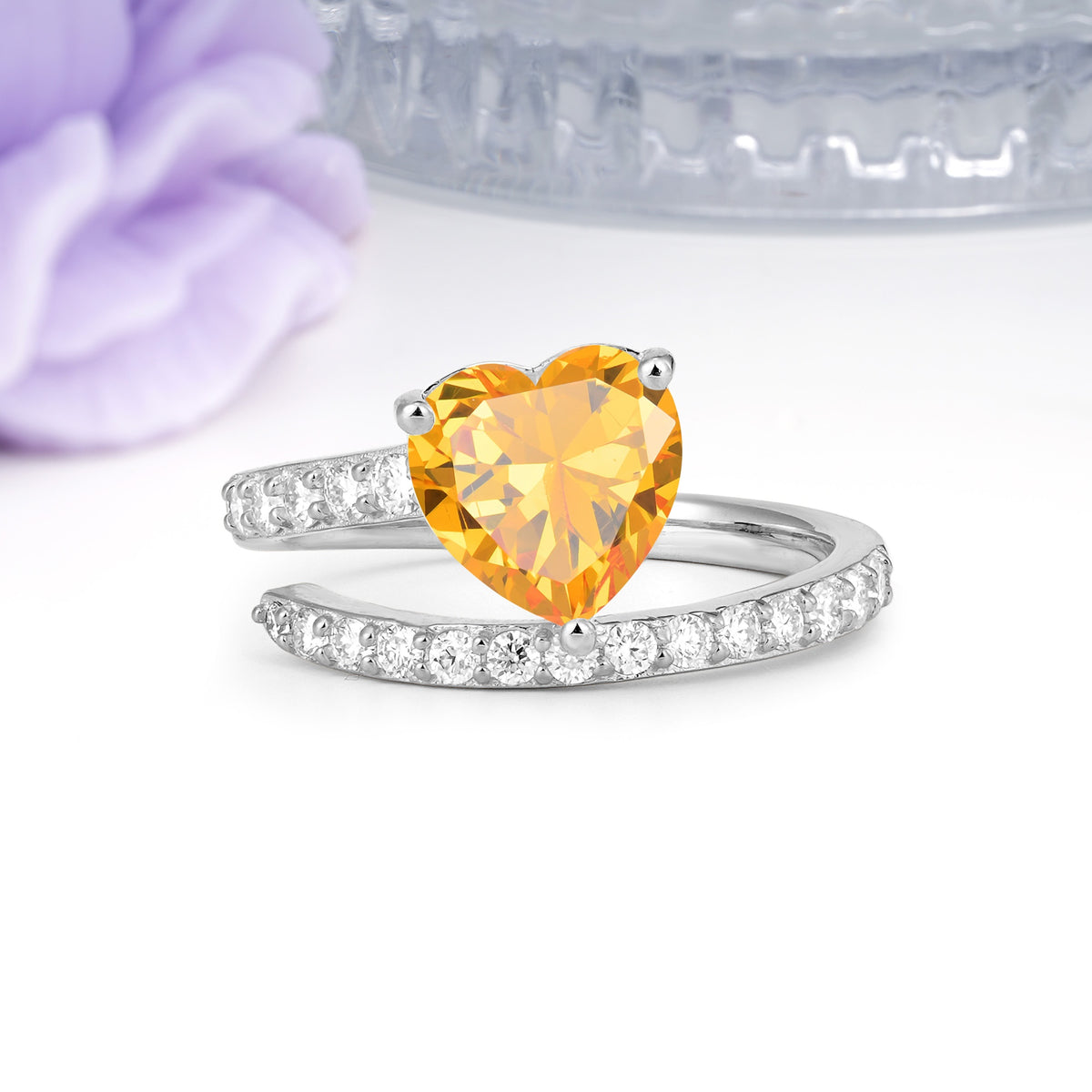 Unique Intertwined 3-Prong Heart-Cut Citrine Engagement Ring - Additional view