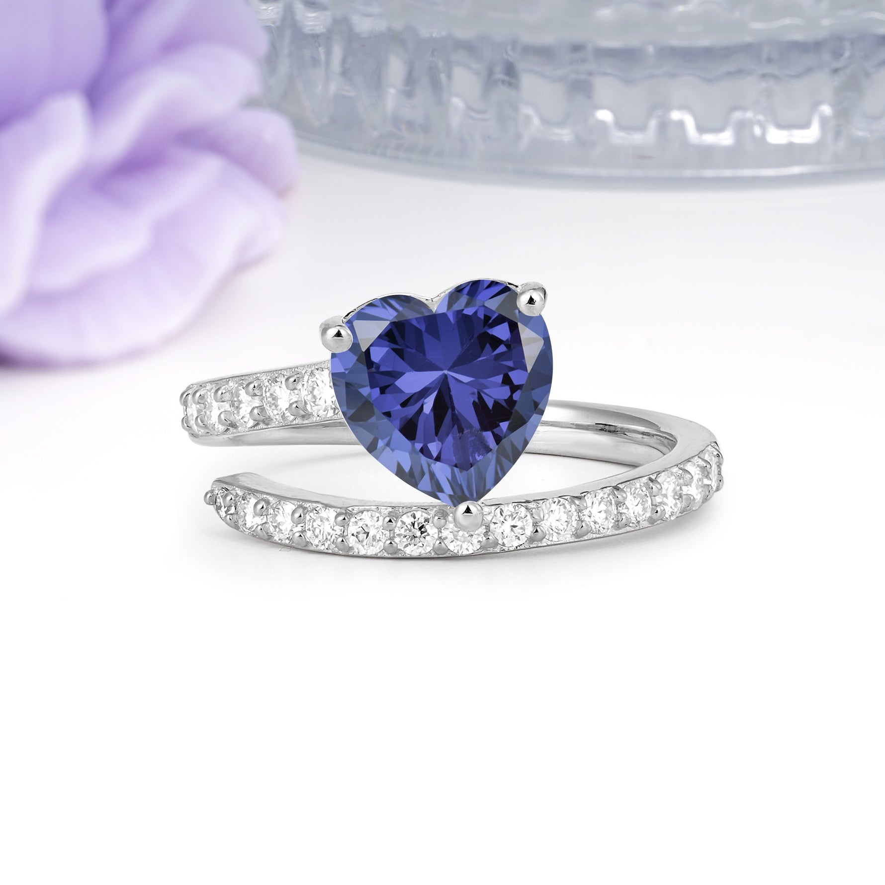 Unique Intertwined 3-Prong Heart-Cut Tanzanite Engagement Ring - Additional view