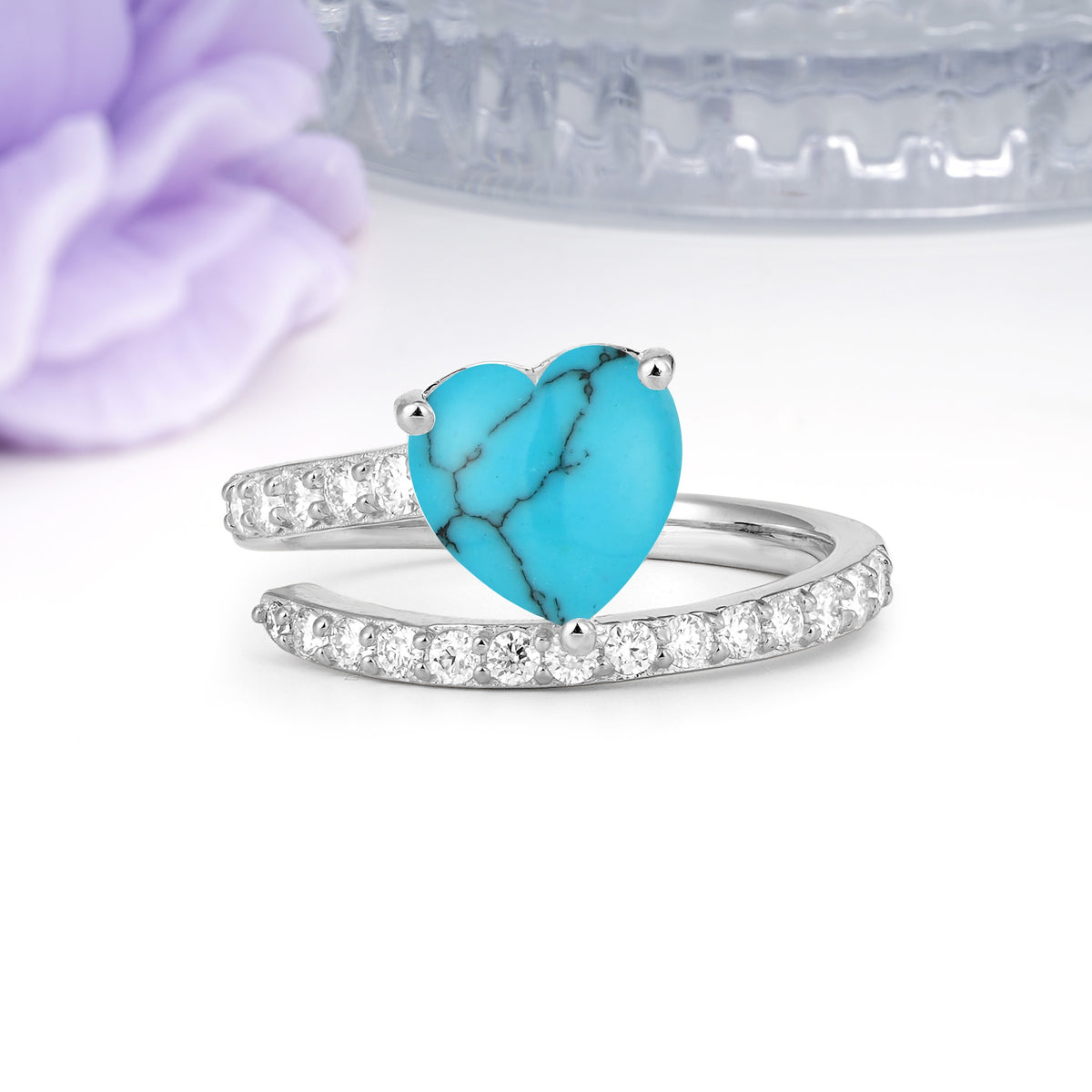 Unique Intertwined 3-Prong Heart-Cut Turquoise Engagement Ring - Additional view