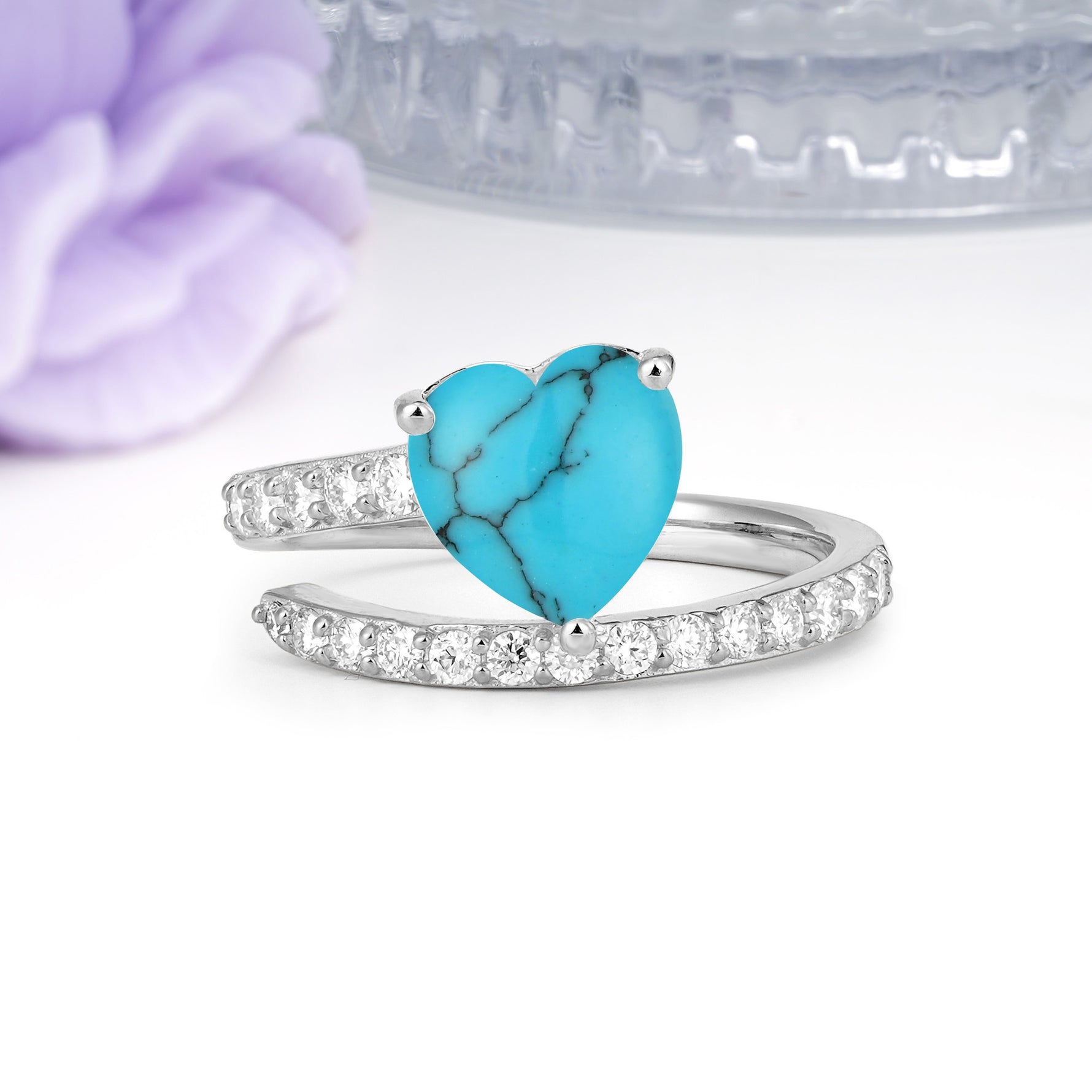 Unique Intertwined 3-Prong Heart-Cut Turquoise Engagement Ring - Additional view