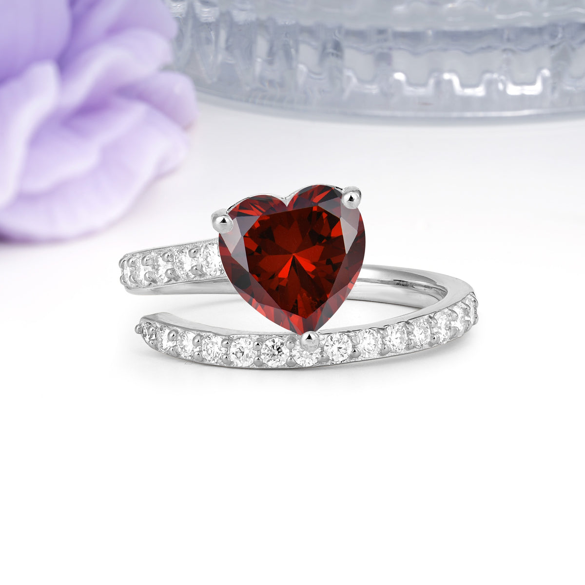 Unique Intertwined 3-Prong Heart-Cut Garnet Engagement Ring - Additional view