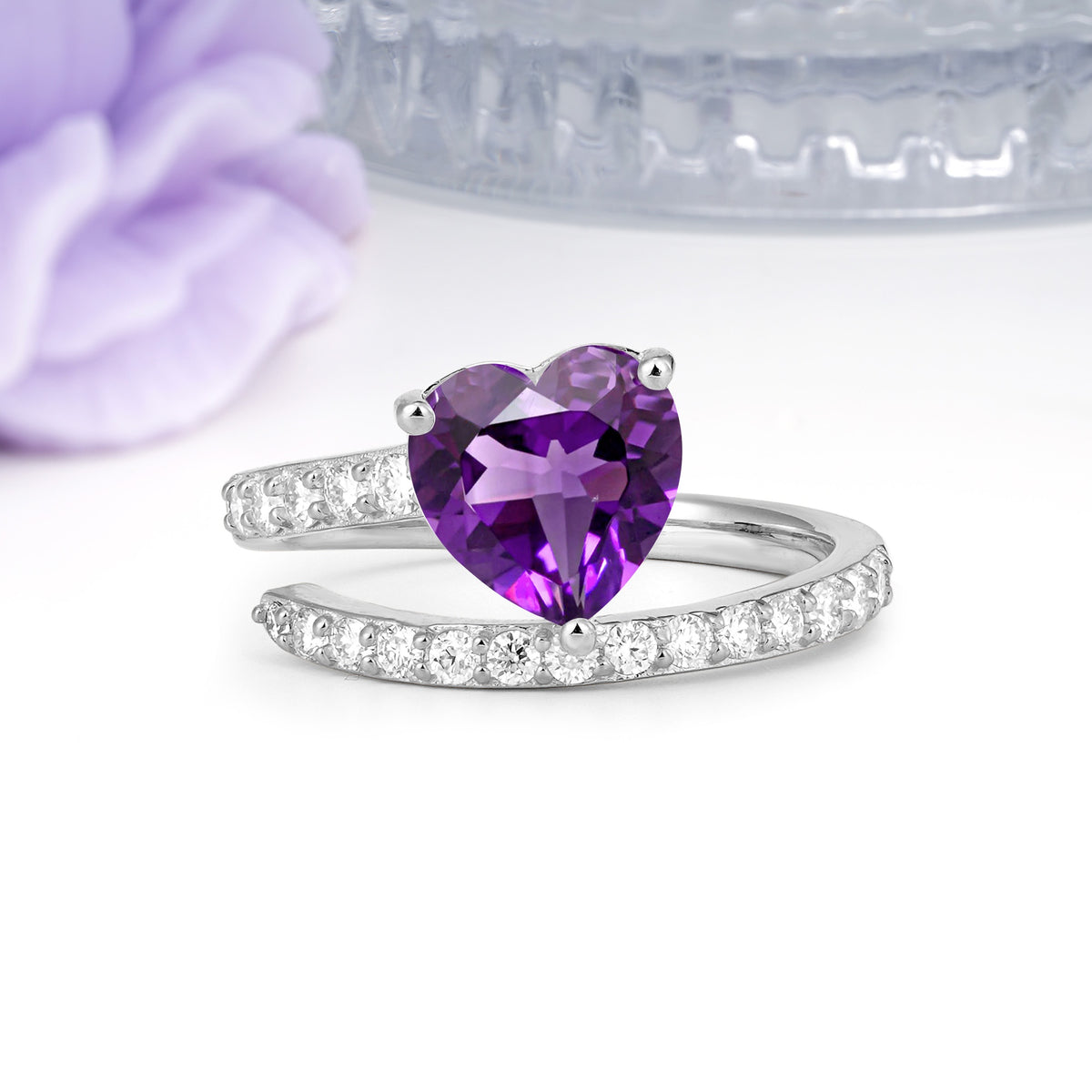Unique Intertwined 3-Prong Heart-Cut Amethyst Engagement Ring - Additional view