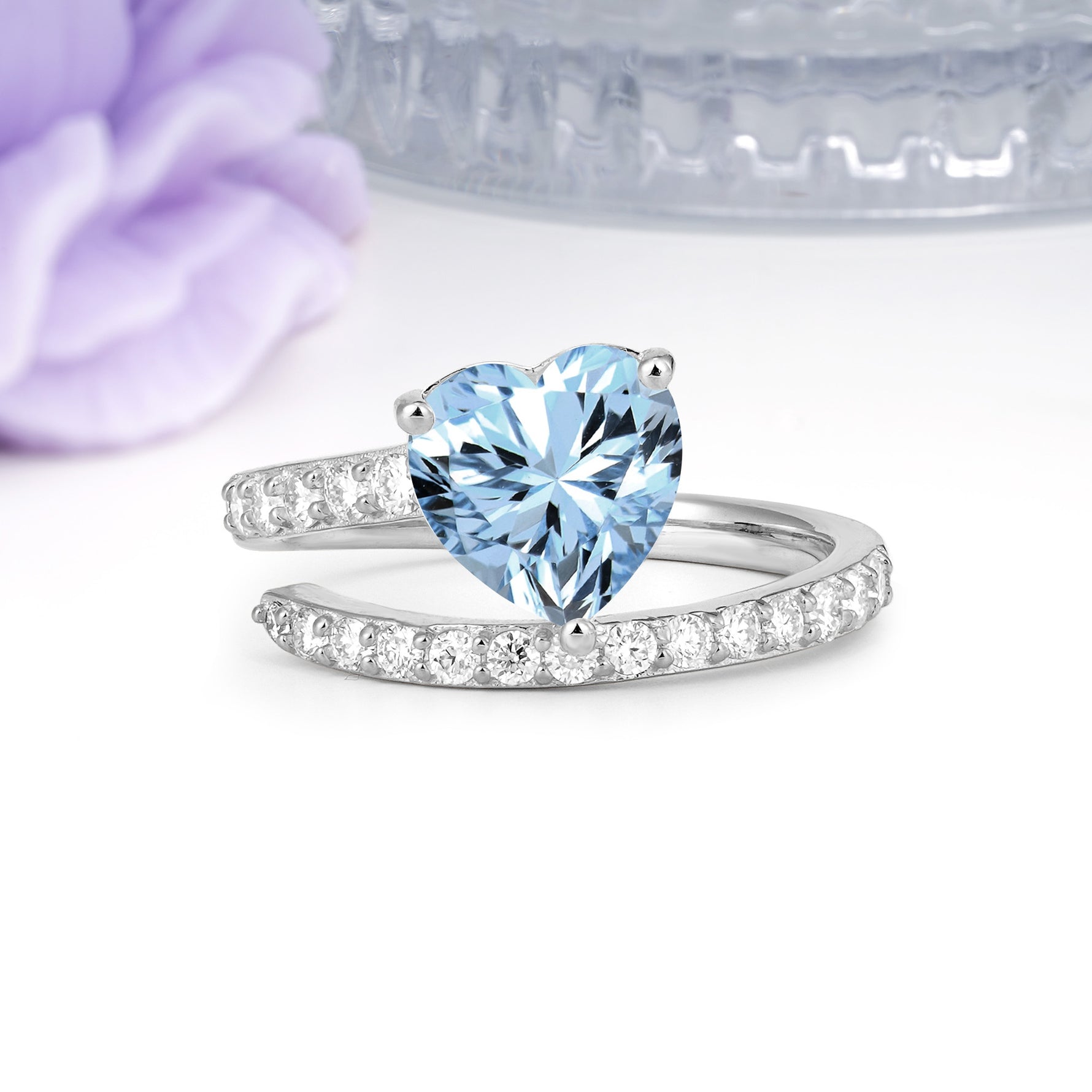 Unique Intertwined 3-Prong Heart-Cut Aquamarine Engagement Ring - Additional view
