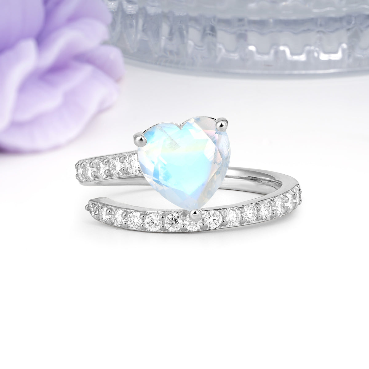 Unique Intertwined 3-Prong Heart-Cut Moonstone Engagement Ring - Additional view
