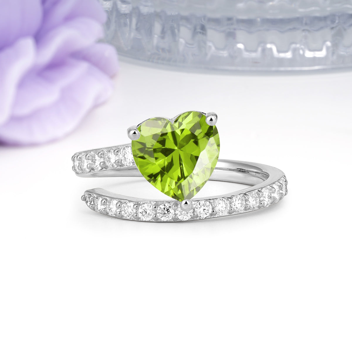 Unique Intertwined 3-Prong Heart-Cut Peridot Engagement Ring - Additional view