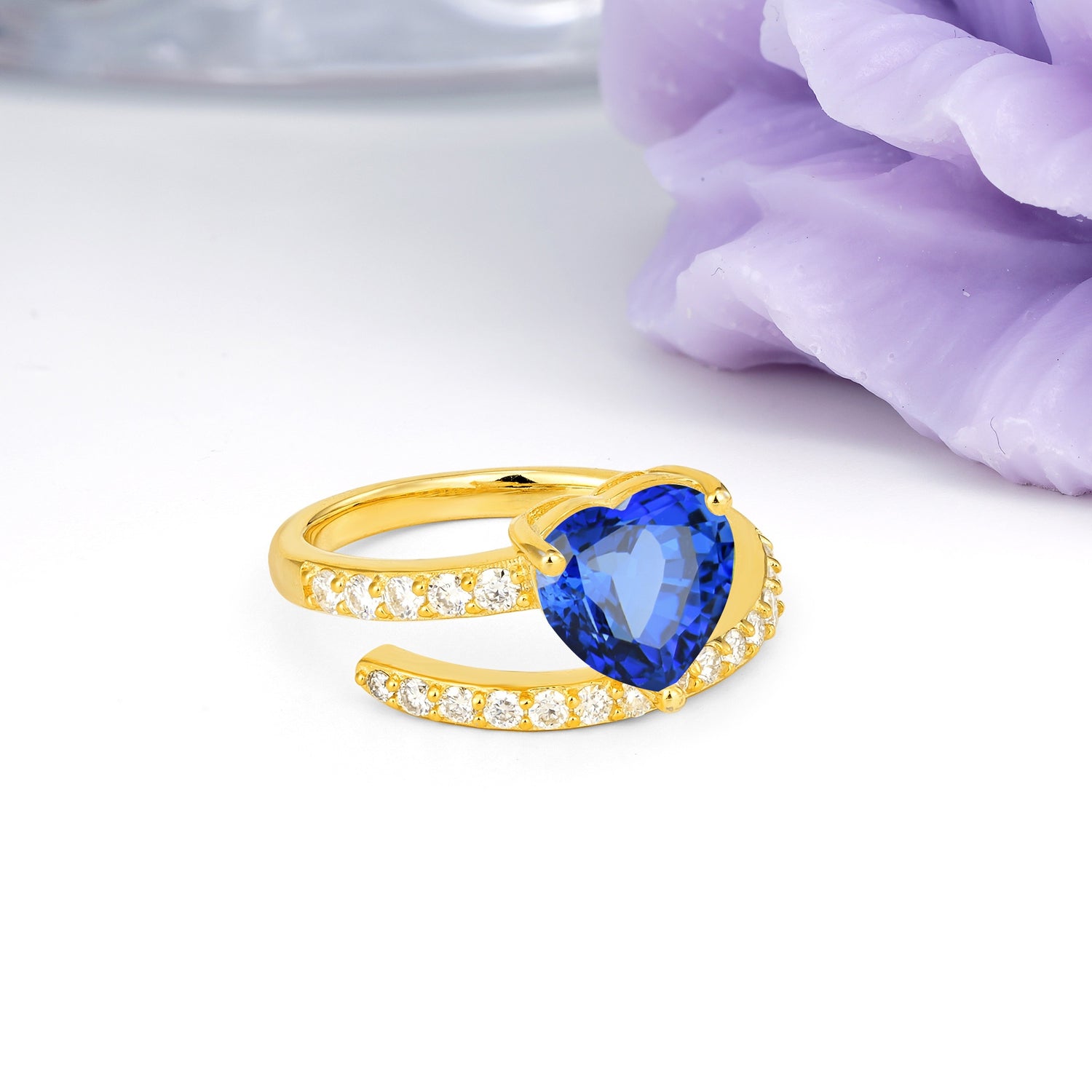 Unique Intertwined 3-Prong Heart-Cut Sapphire Engagement Ring - Additional view