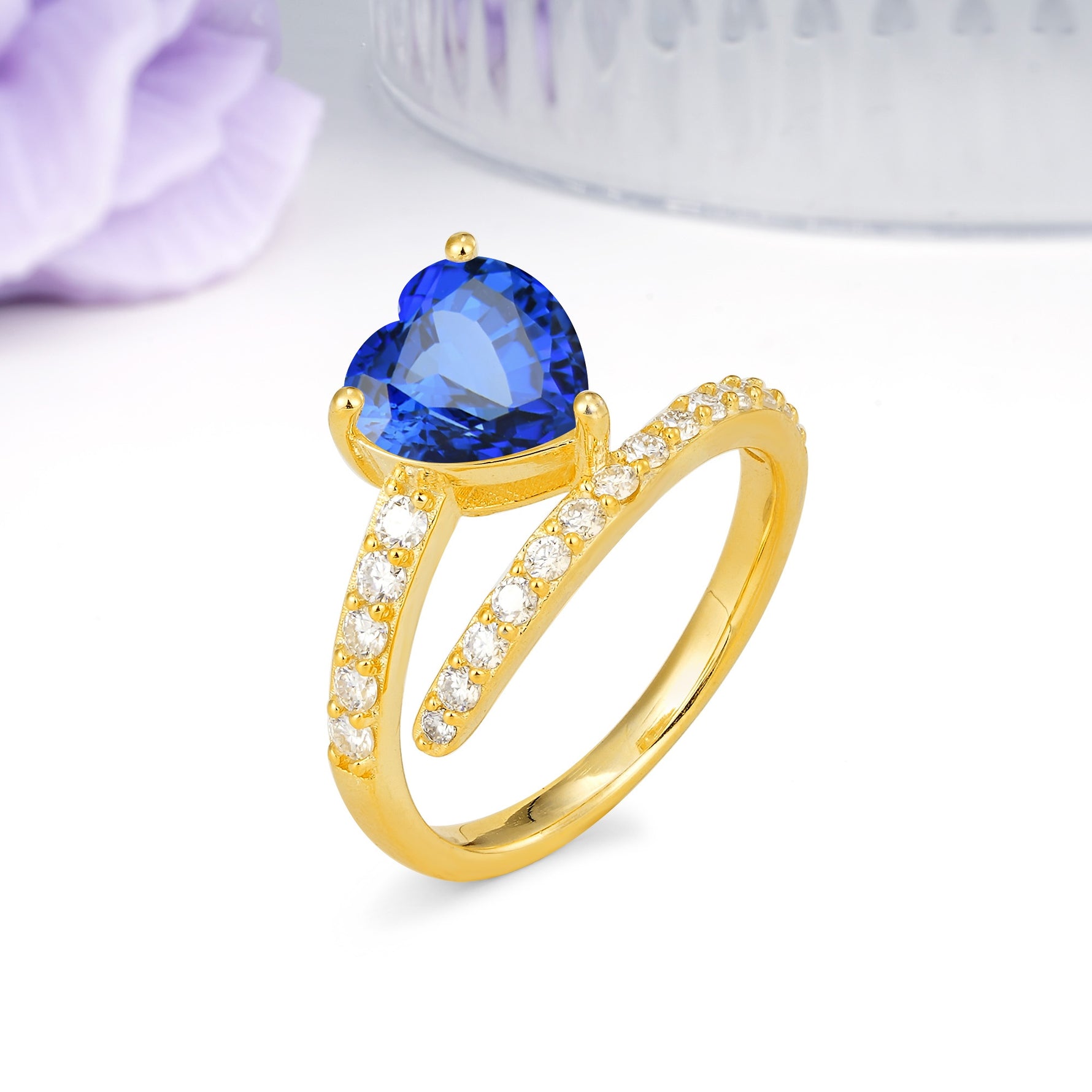 Unique Intertwined 3-Prong Heart-Cut Sapphire Engagement Ring - Additional view