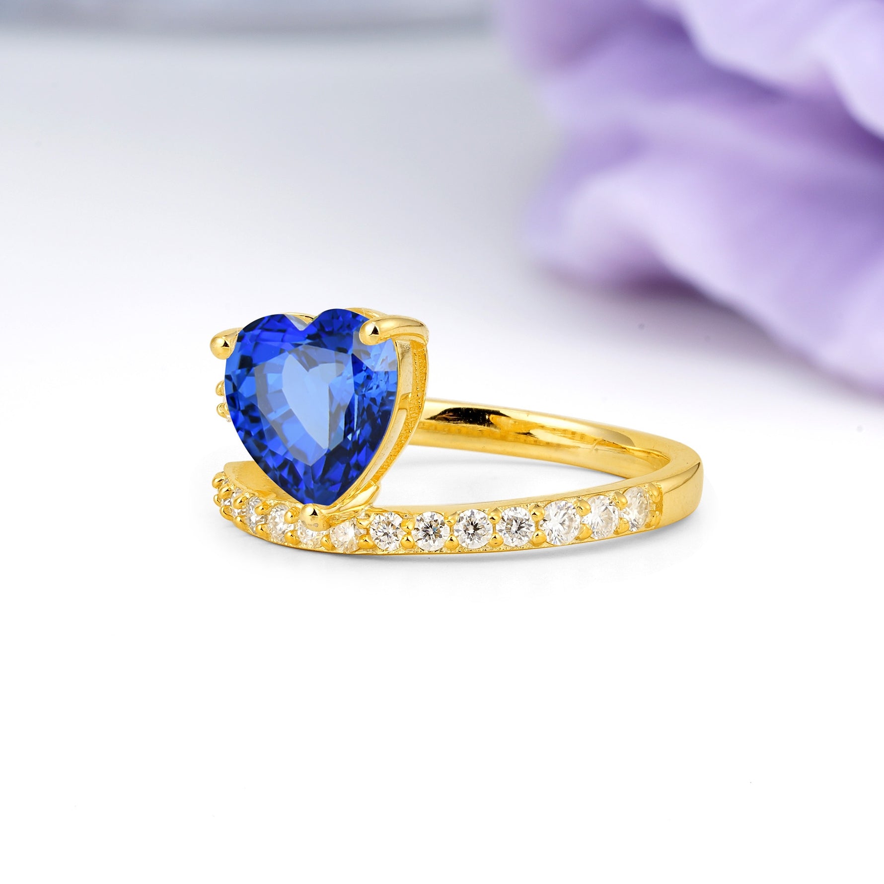 Unique Intertwined 3-Prong Heart-Cut Sapphire Engagement Ring - Additional view