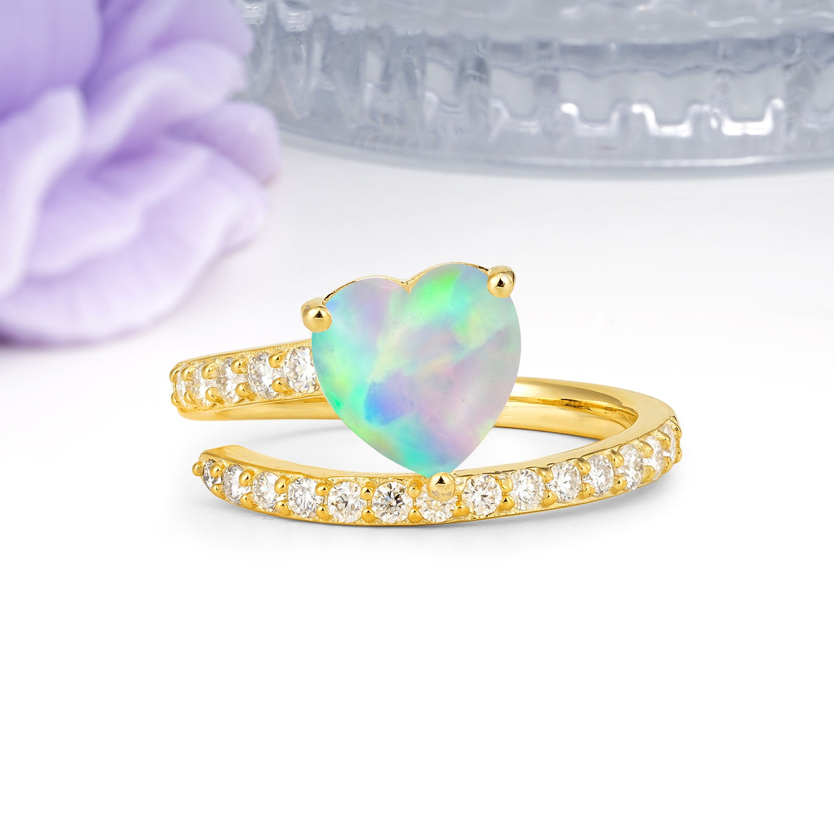 Unique Intertwined 3-Prong Heart-Cut Fire Opal Engagement Ring - Additional view