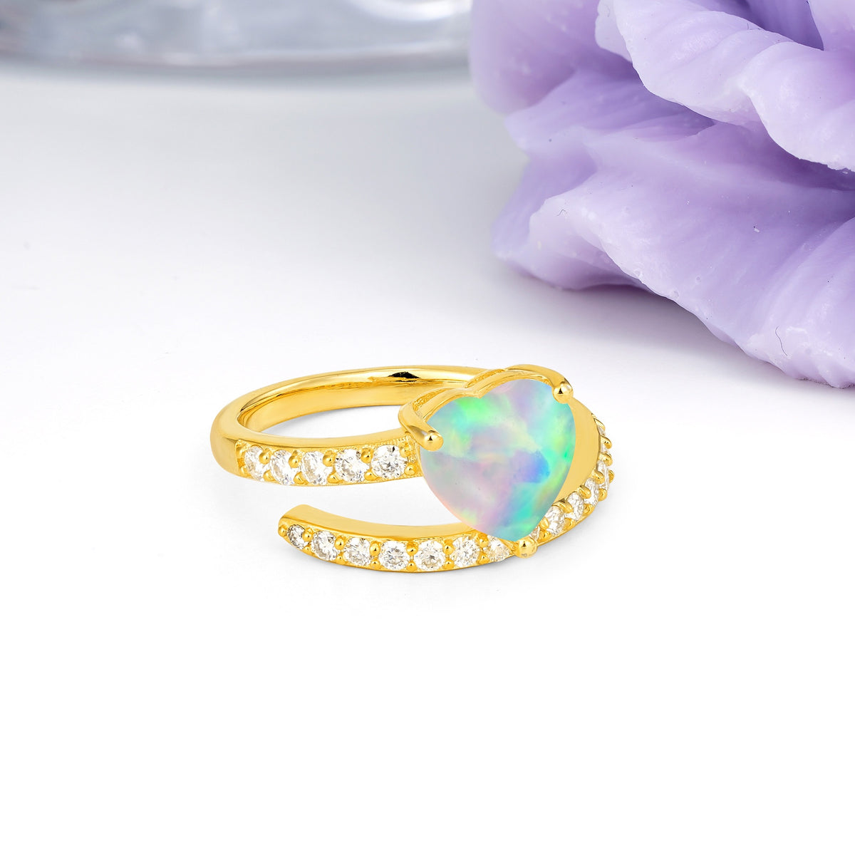 Unique Intertwined 3-Prong Heart-Cut Fire Opal Engagement Ring - Additional view