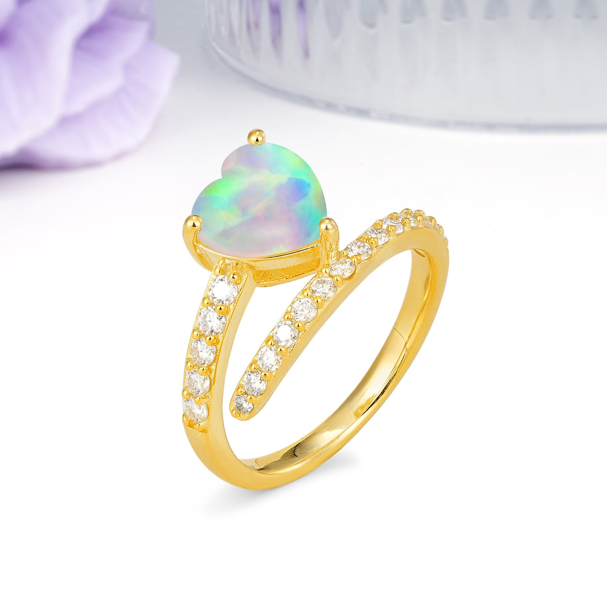 Unique Intertwined 3-Prong Heart-Cut Fire Opal Engagement Ring - Additional view