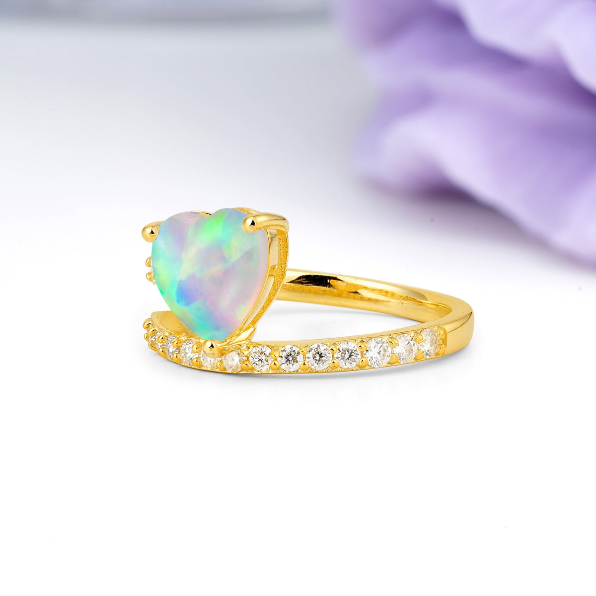 Unique Intertwined 3-Prong Heart-Cut Fire Opal Engagement Ring - Additional view