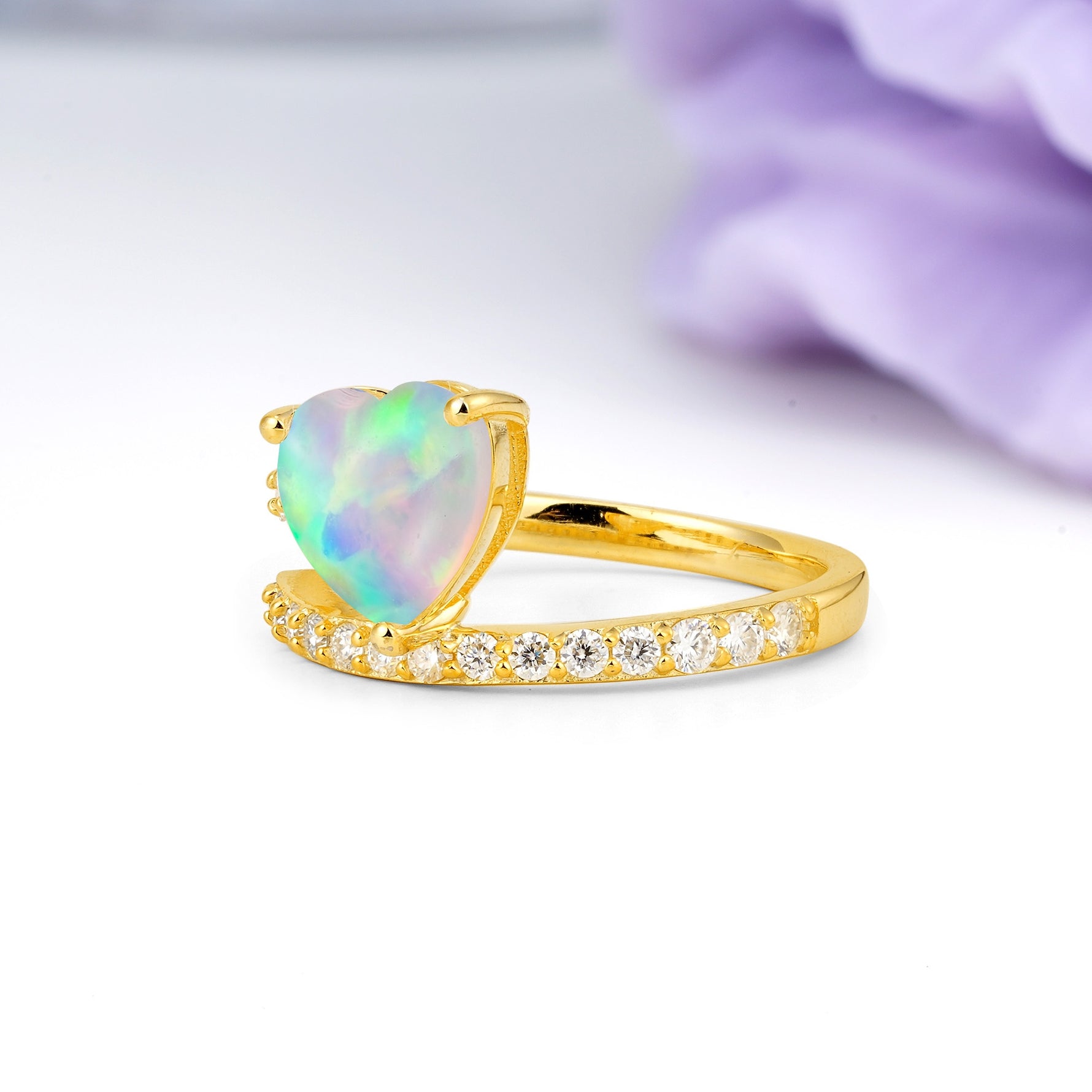 Unique Intertwined 3-Prong Heart-Cut Fire Opal Engagement Ring - Additional view
