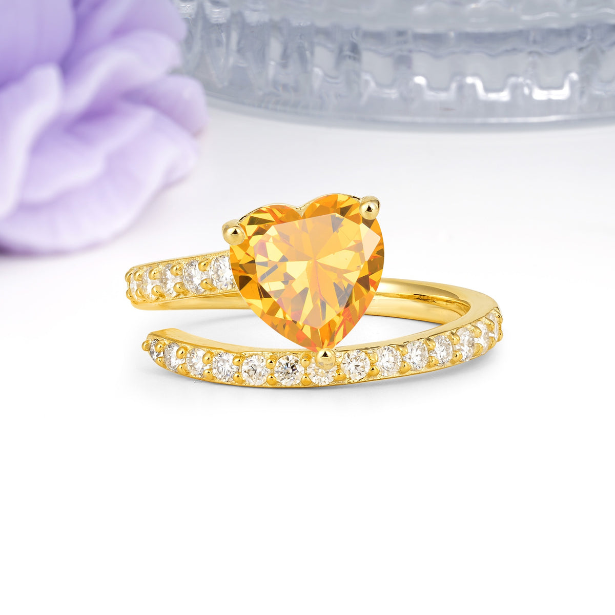 Unique Intertwined 3-Prong Heart-Cut Citrine Engagement Ring - Additional view