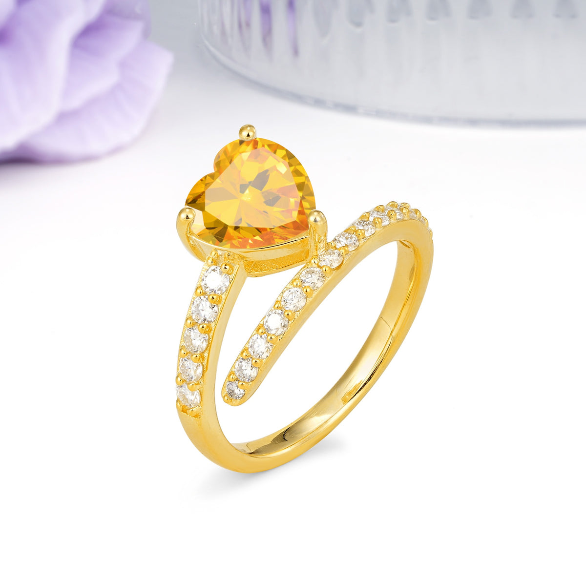 Unique Intertwined 3-Prong Heart-Cut Citrine Engagement Ring - Additional view