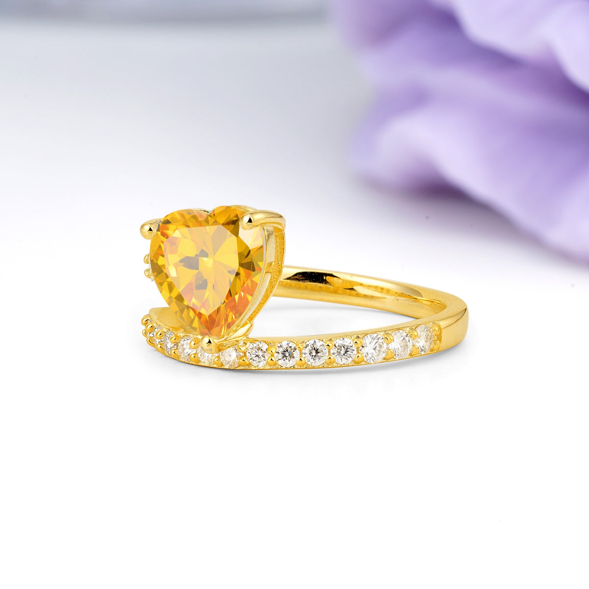 Unique Intertwined 3-Prong Heart-Cut Citrine Engagement Ring - Additional view