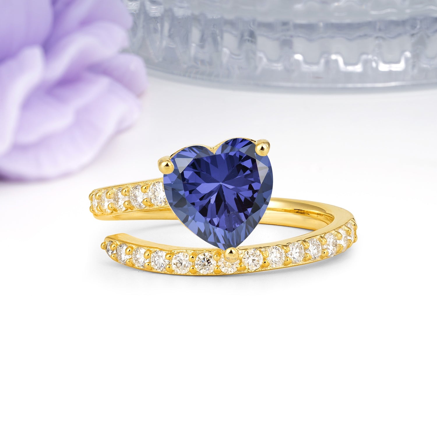 Unique Intertwined 3-Prong Heart-Cut Tanzanite Engagement Ring - Additional view