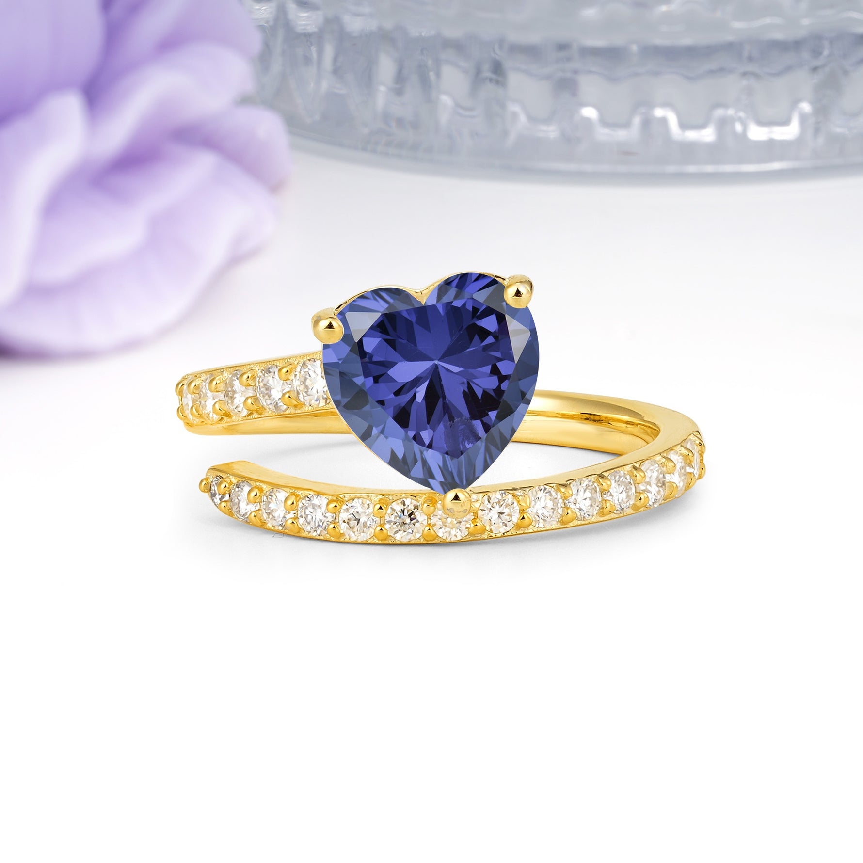 Unique Intertwined 3-Prong Heart-Cut Tanzanite Engagement Ring - Additional view