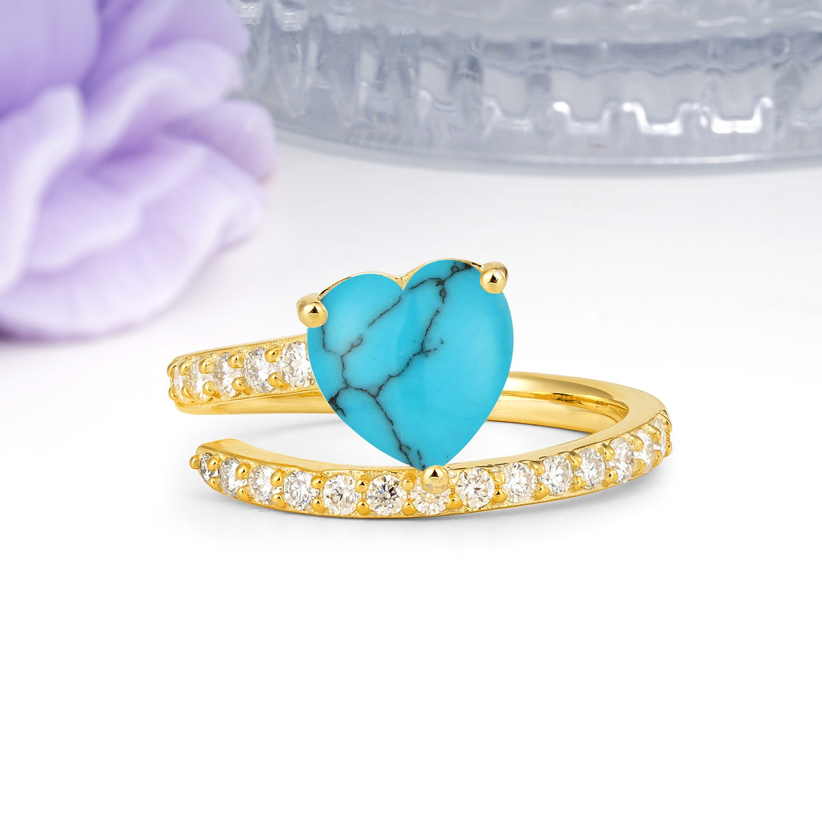 Unique Intertwined 3-Prong Heart-Cut Turquoise Engagement Ring - Additional view