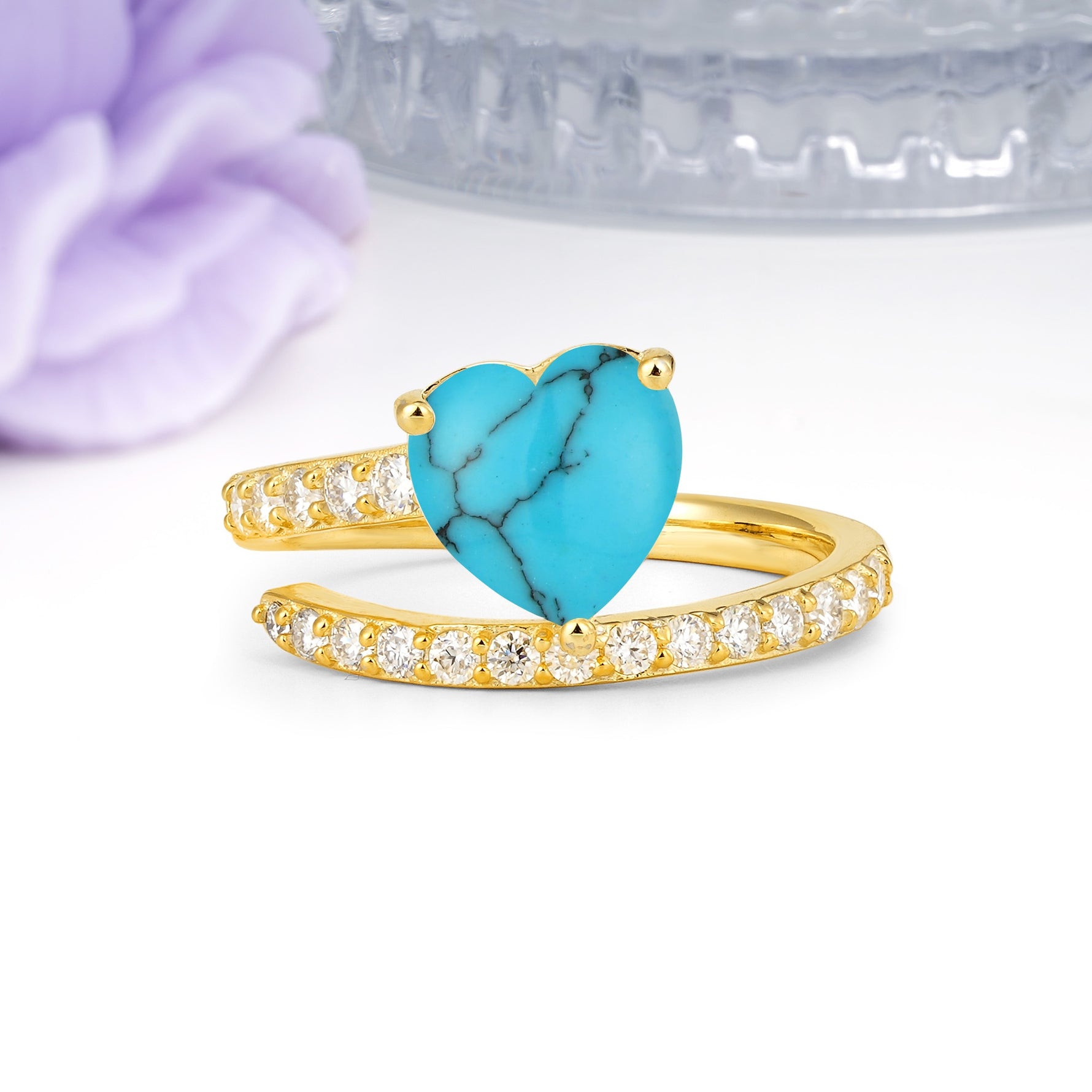 Unique Intertwined 3-Prong Heart-Cut Turquoise Engagement Ring - Additional view