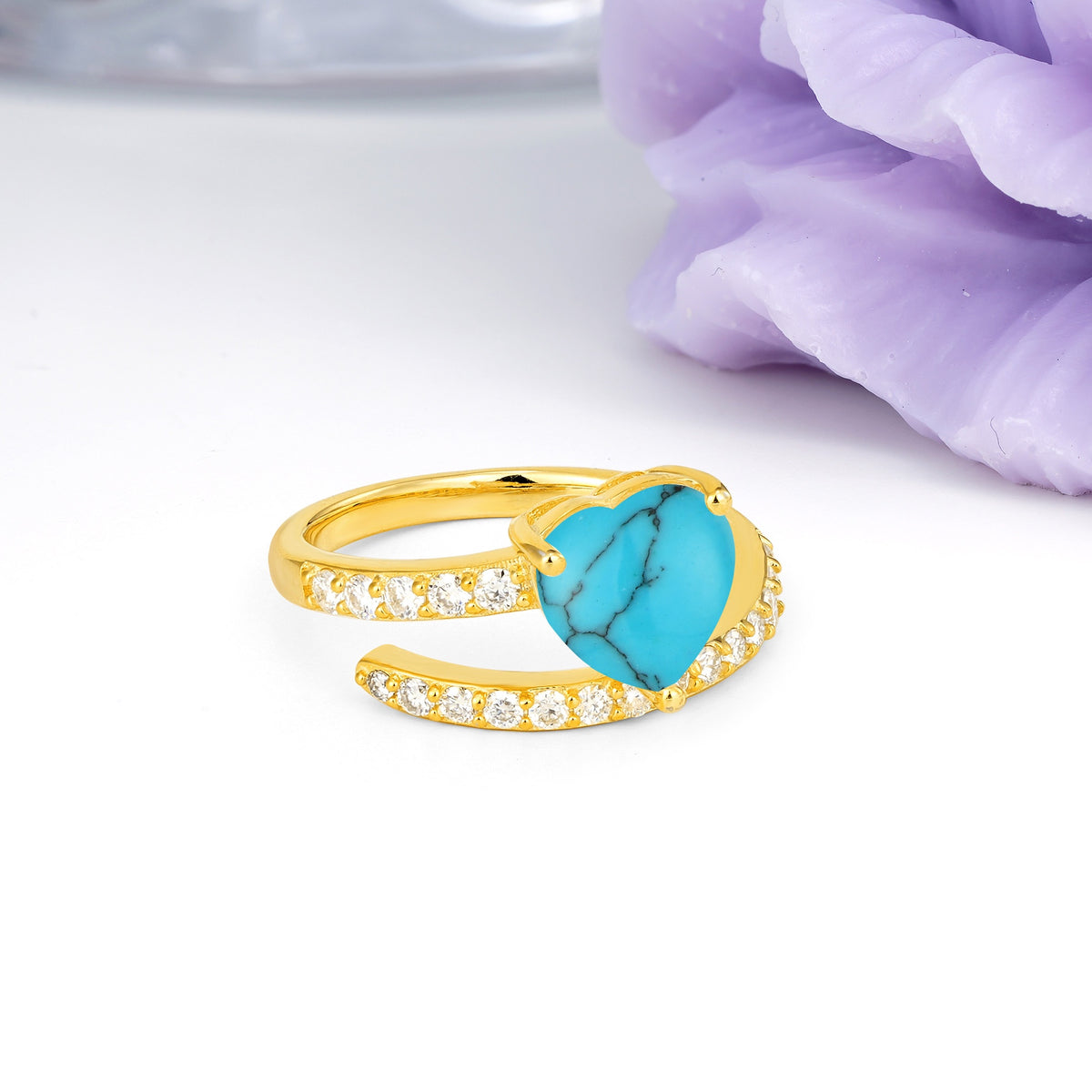 Unique Intertwined 3-Prong Heart-Cut Turquoise Engagement Ring - Additional view