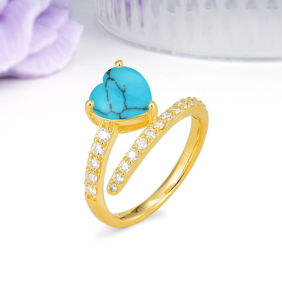 Unique Intertwined 3-Prong Heart-Cut Turquoise Engagement Ring - Additional view