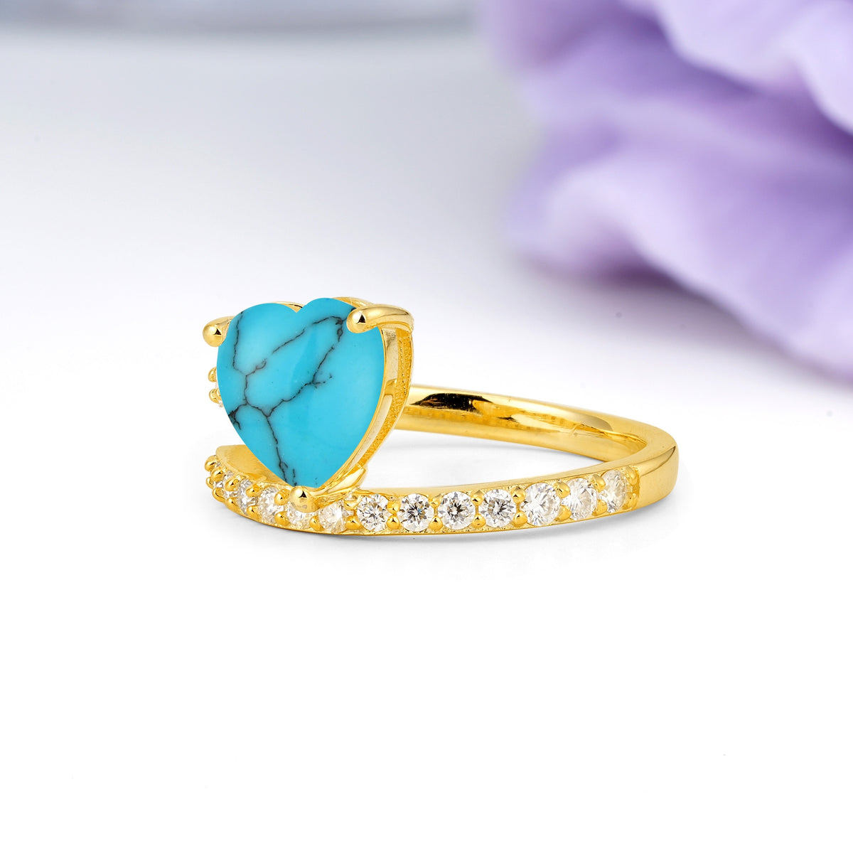 Unique Intertwined 3-Prong Heart-Cut Turquoise Engagement Ring - Additional view
