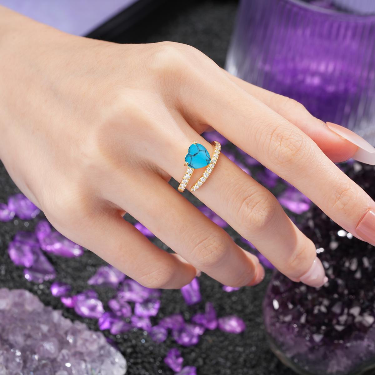 Unique Intertwined 3-Prong Heart-Cut Turquoise Engagement Ring