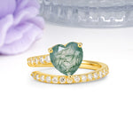 Unique Intertwined 3-Prong Heart-Cut Moss Agate Engagement Ring - Additional view