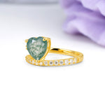 Unique Intertwined 3-Prong Heart-Cut Moss Agate Engagement Ring - Additional view
