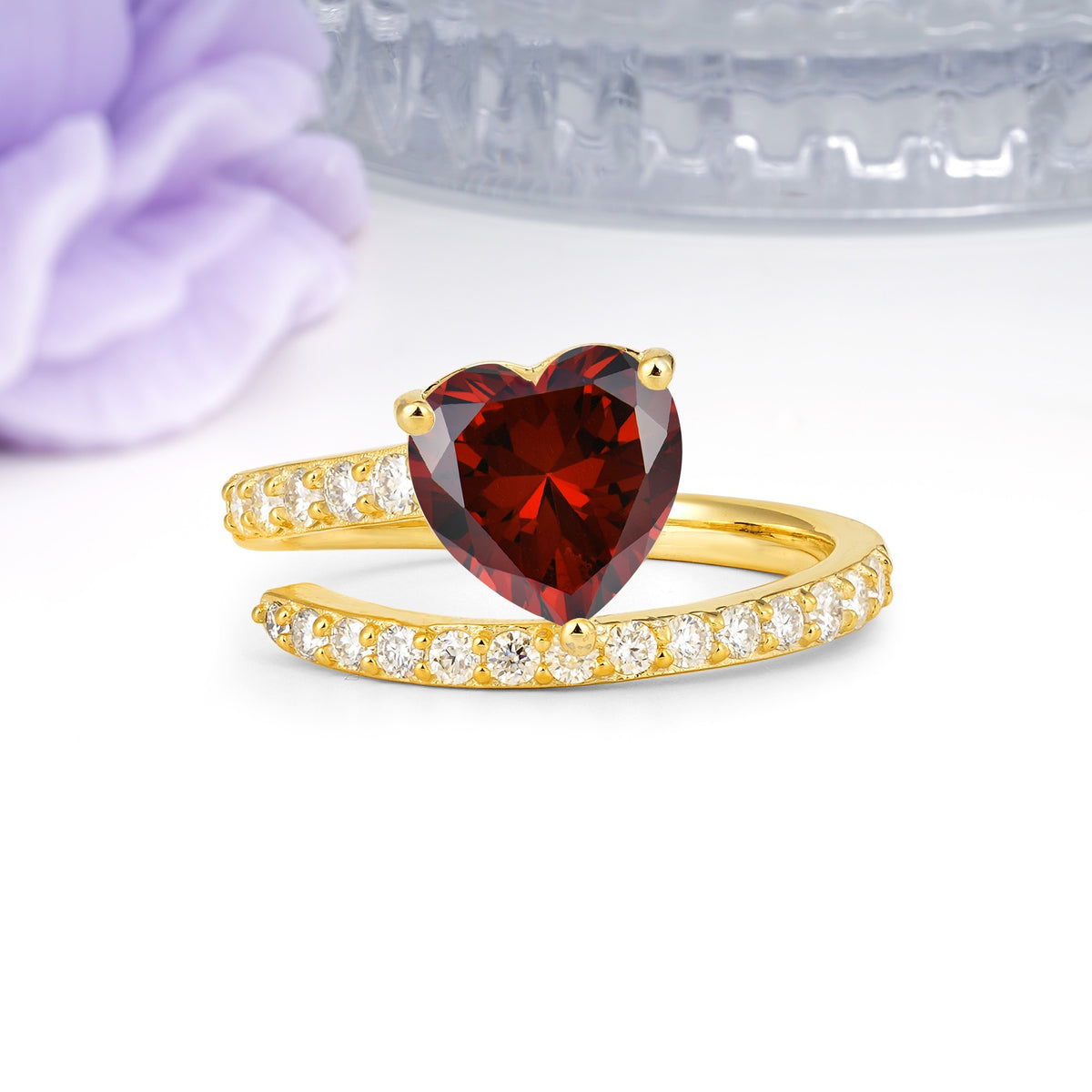 Unique Intertwined 3-Prong Heart-Cut Garnet Engagement Ring - Additional view