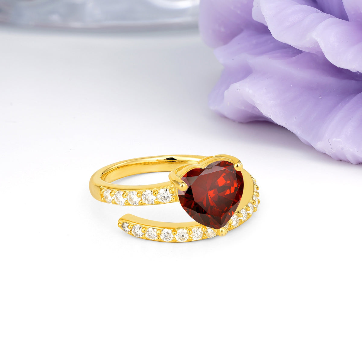 Unique Intertwined 3-Prong Heart-Cut Garnet Engagement Ring - Additional view