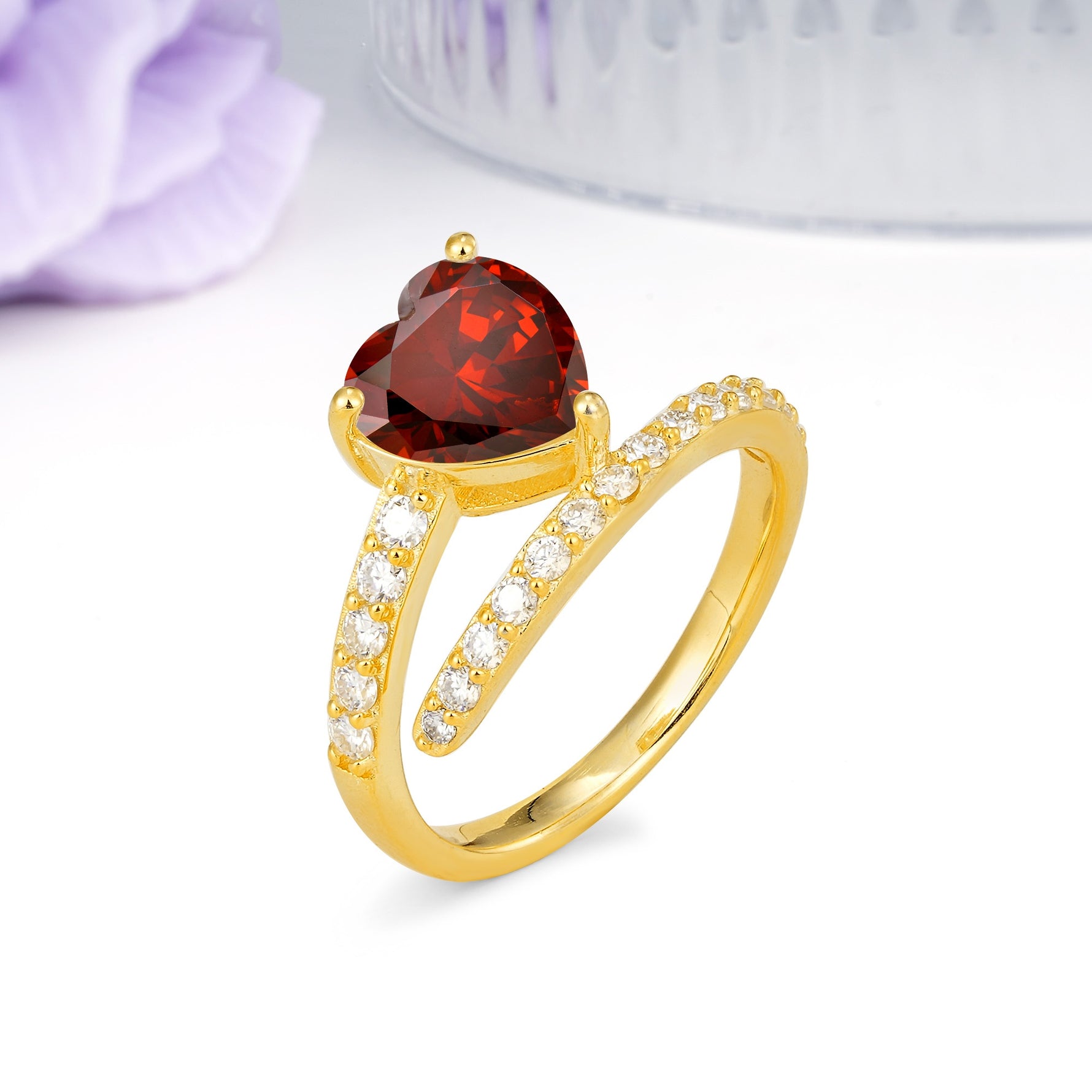 Unique Intertwined 3-Prong Heart-Cut Garnet Engagement Ring - Additional view