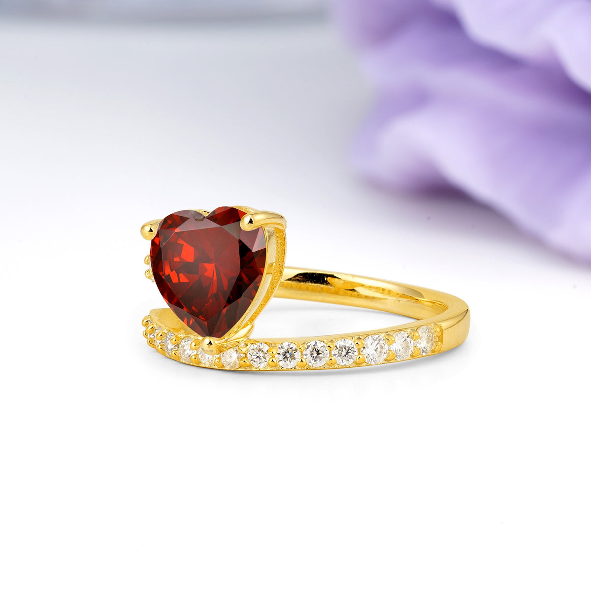 Unique Intertwined 3-Prong Heart-Cut Garnet Engagement Ring - Additional view
