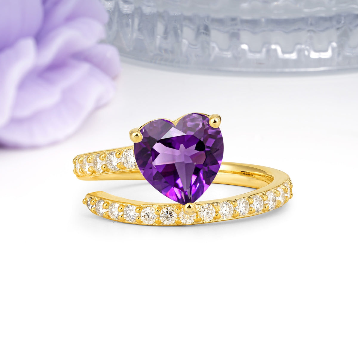 Unique Intertwined 3-Prong Heart-Cut Amethyst Engagement Ring - Additional view