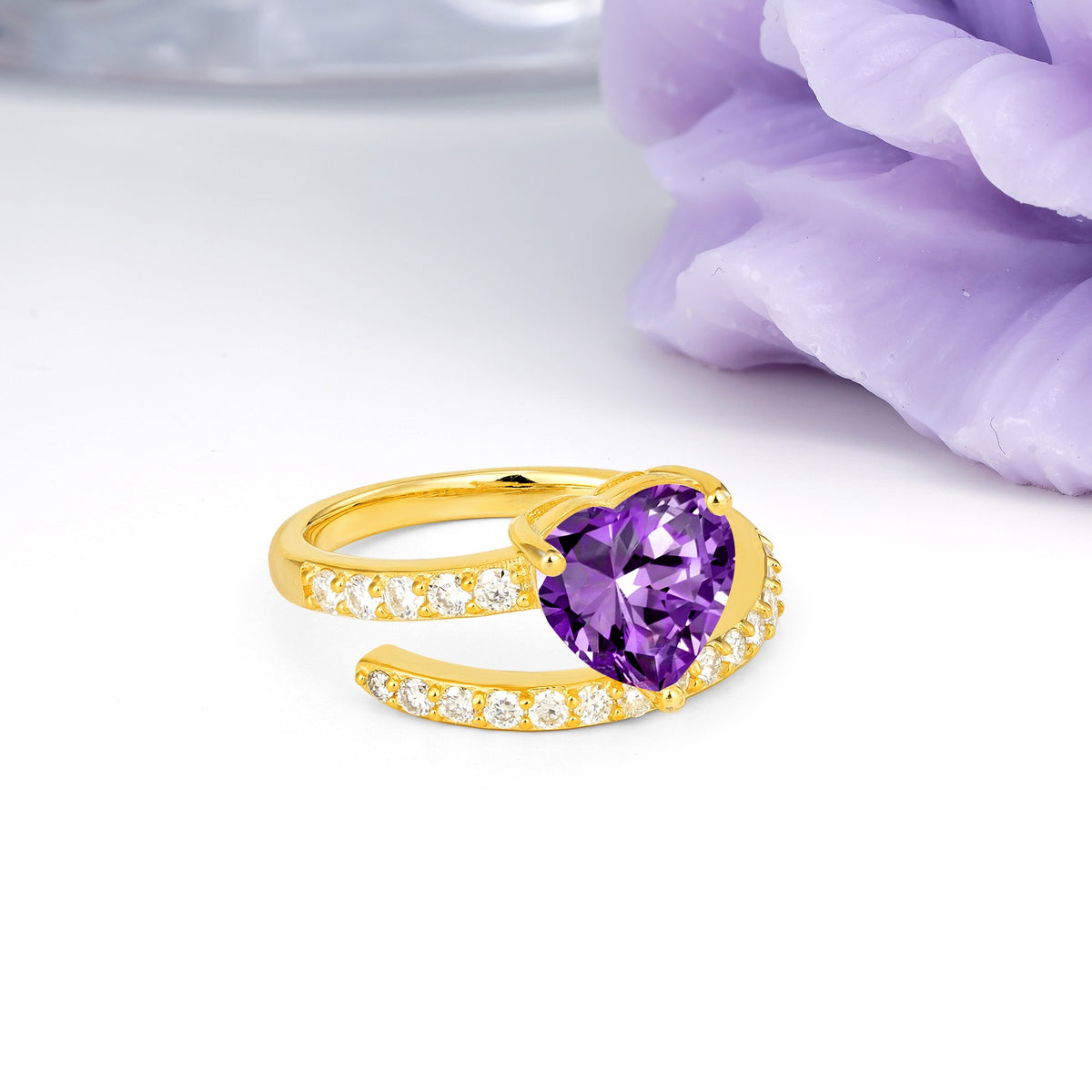 Unique Intertwined 3-Prong Heart-Cut Amethyst Engagement Ring - Additional view