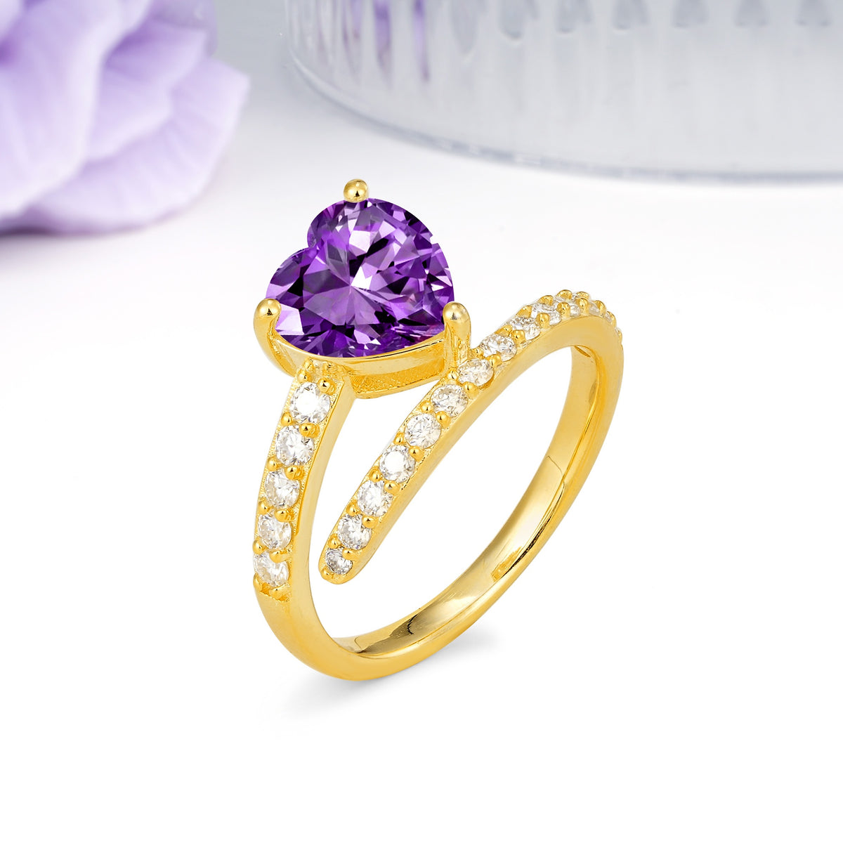 Unique Intertwined 3-Prong Heart-Cut Amethyst Engagement Ring - Additional view