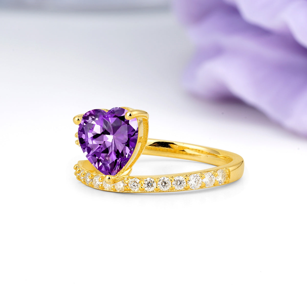 Unique Intertwined 3-Prong Heart-Cut Amethyst Engagement Ring - Additional view