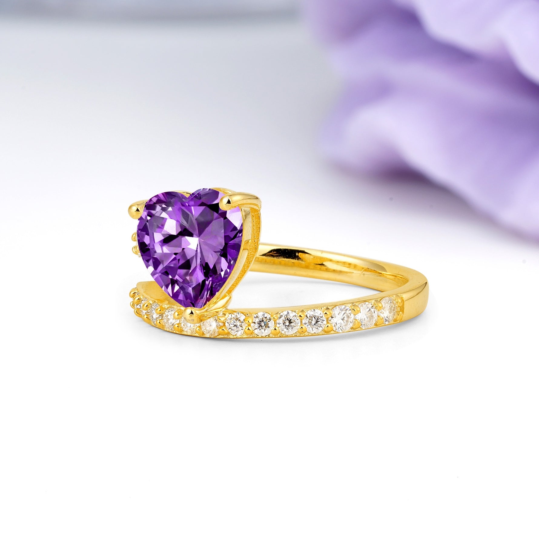 Unique Intertwined 3-Prong Heart-Cut Amethyst Engagement Ring - Additional view