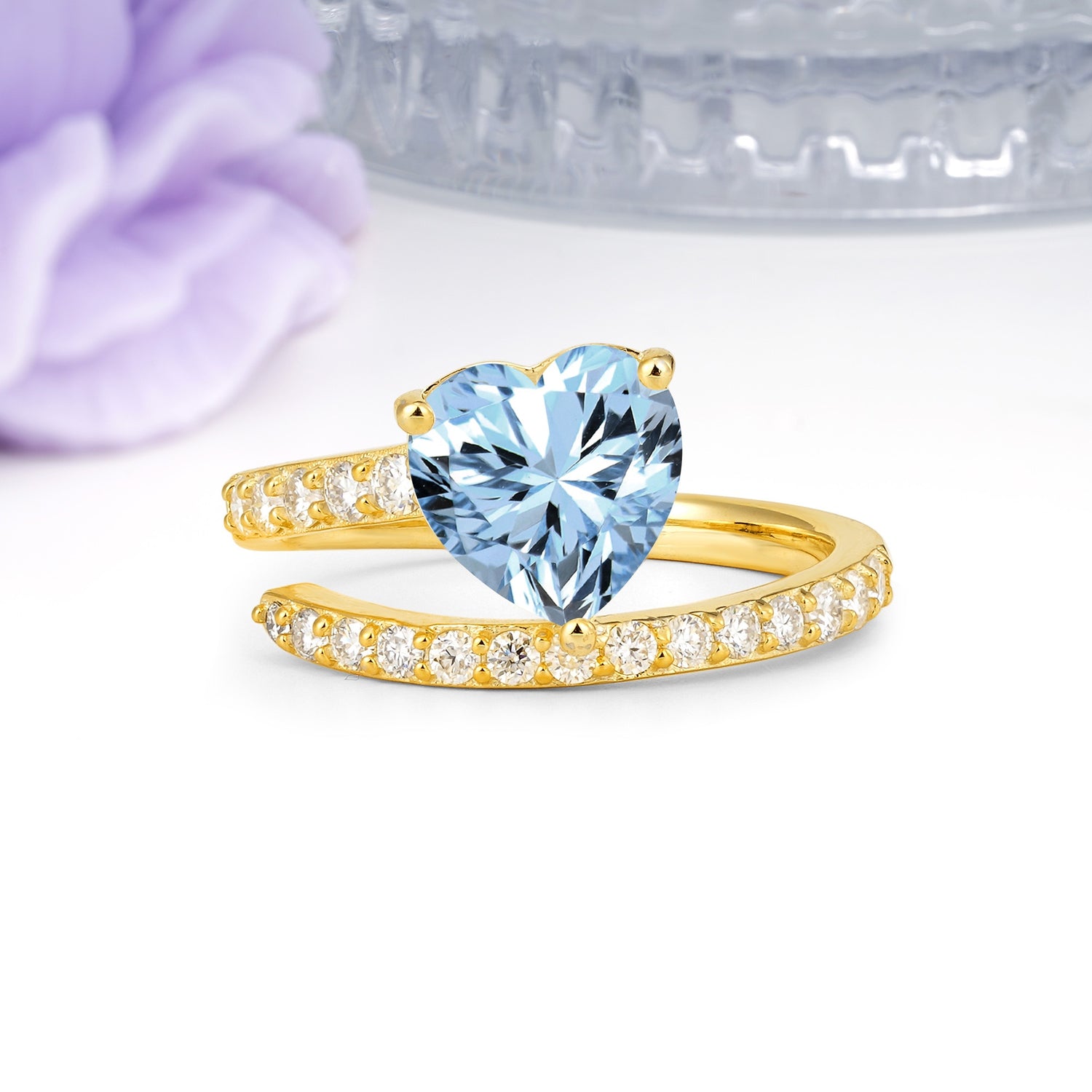 Unique Intertwined 3-Prong Heart-Cut Aquamarine Engagement Ring - Additional view