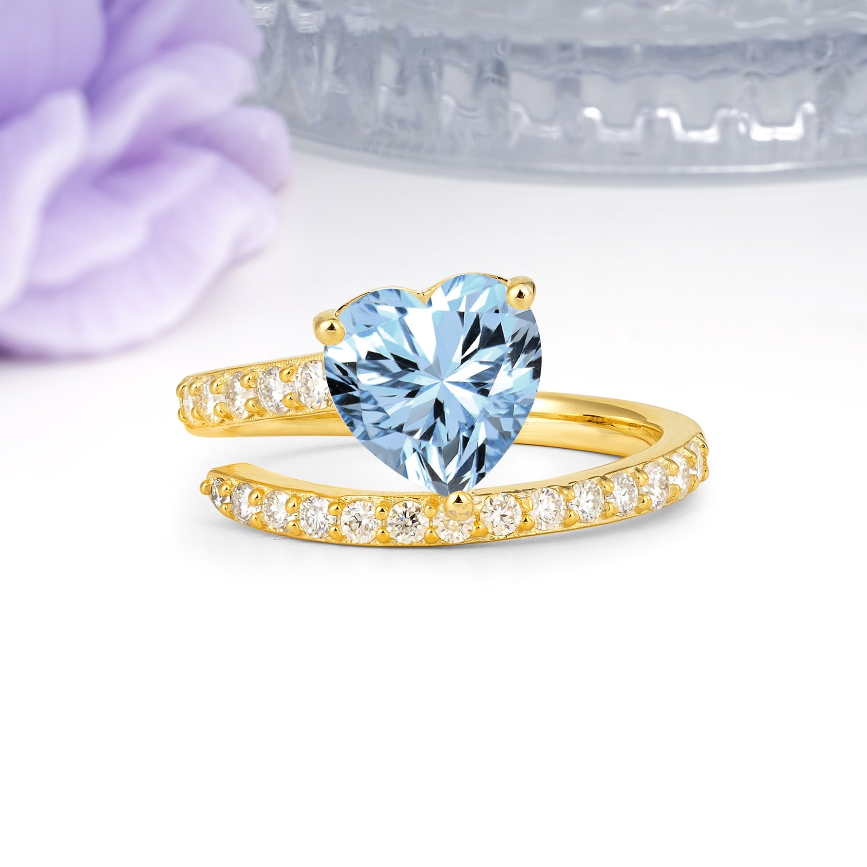 Unique Intertwined 3-Prong Heart-Cut Aquamarine Engagement Ring - Additional view