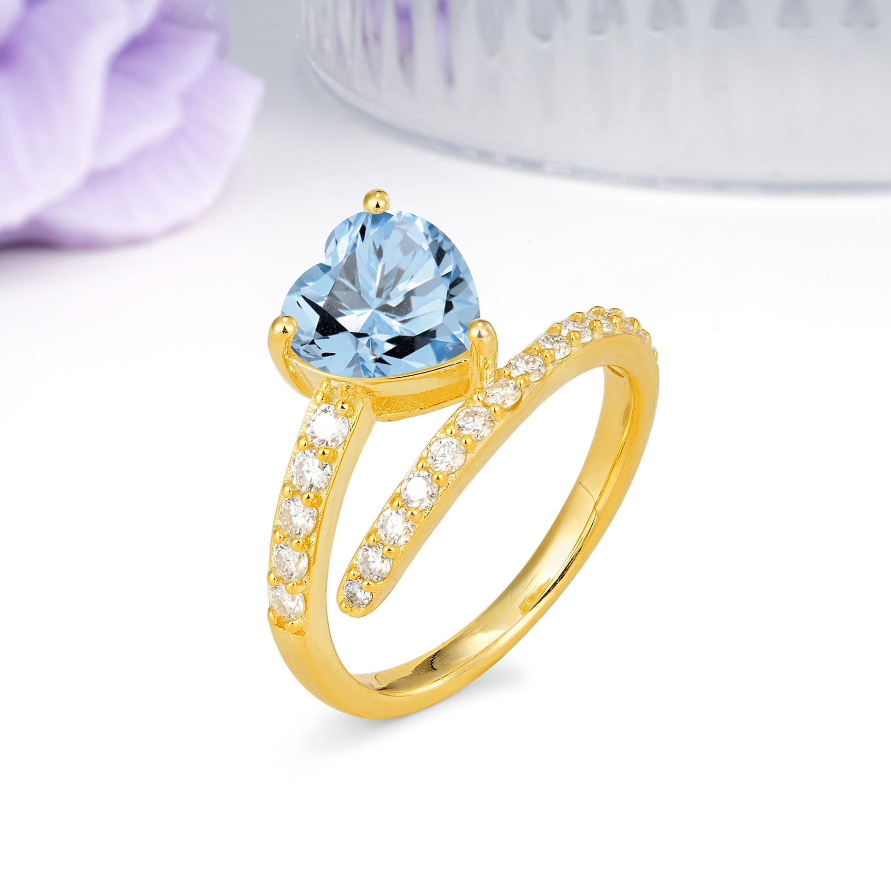 Unique Intertwined 3-Prong Heart-Cut Aquamarine Engagement Ring - Additional view