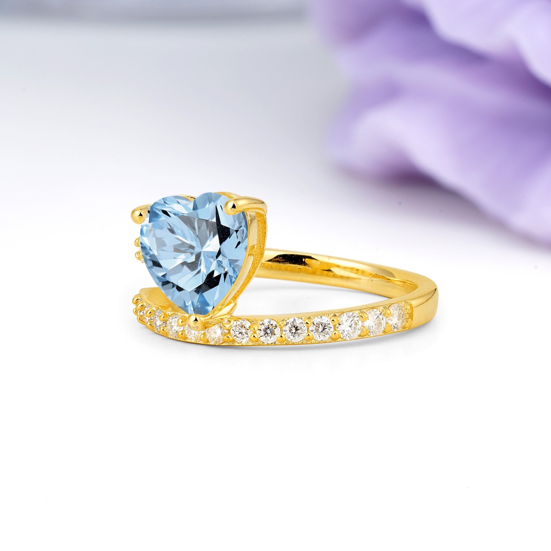 Unique Intertwined 3-Prong Heart-Cut Aquamarine Engagement Ring - Additional view